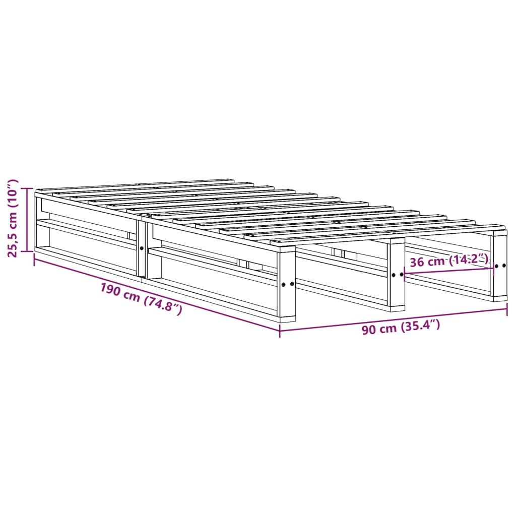 Bed Frame 90x190 cm Single Solid Wood Pine