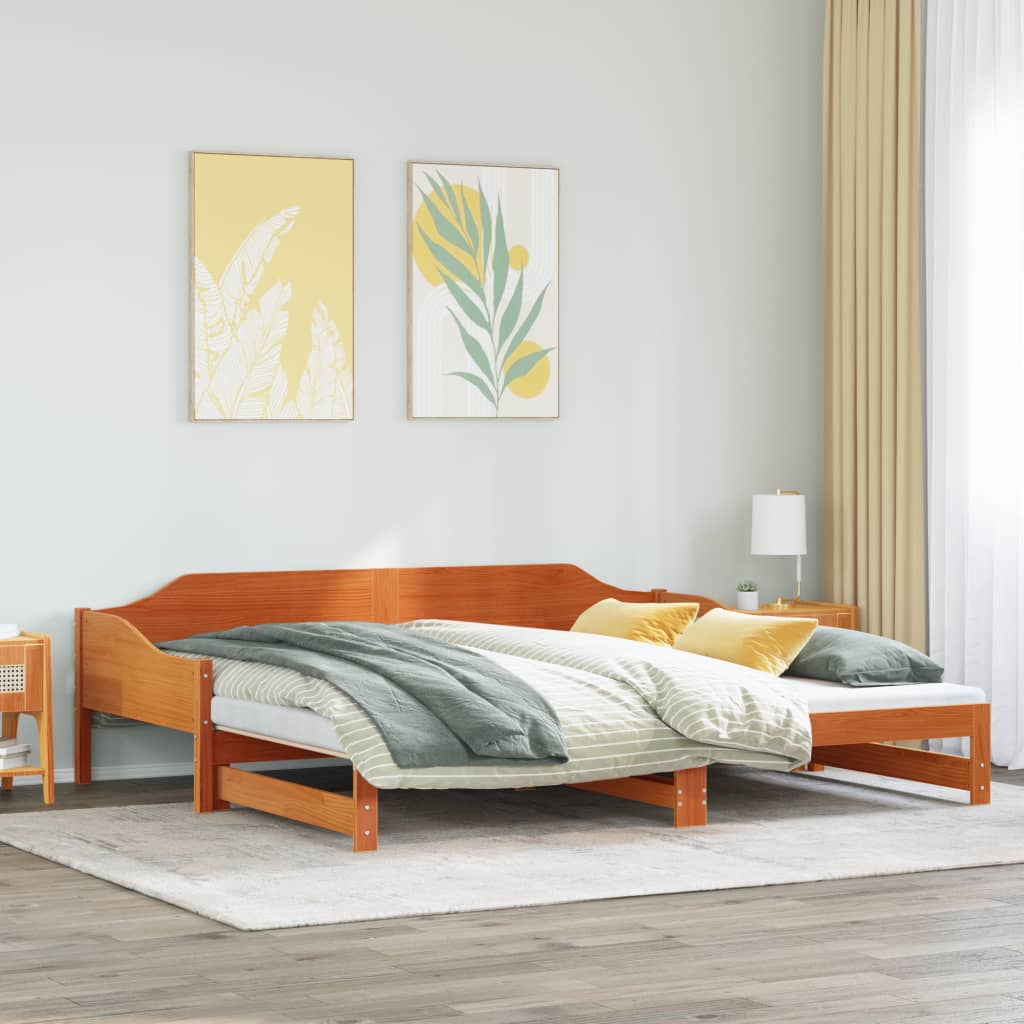 Daybed with Trundle without Mattress Wax Brown 80x200 cm Solid Wood