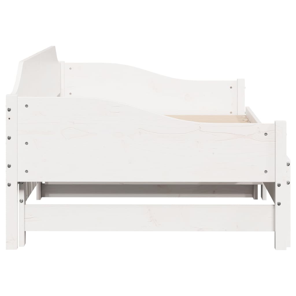 Daybed with Trundle without Mattress White 90x190 cm Single Solid Wood