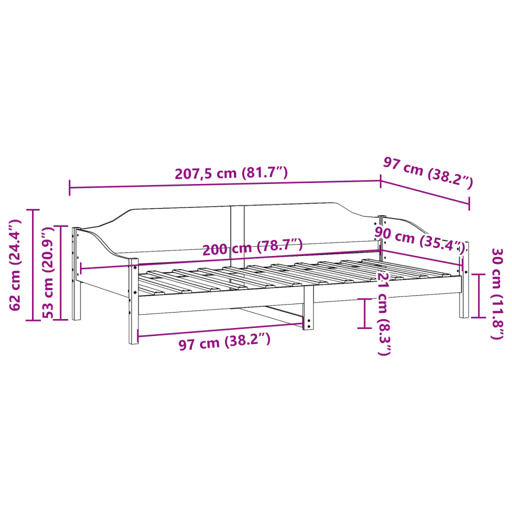 Bed Frame without Mattress Wax Brown 90x200 cm Solid Wood Pine