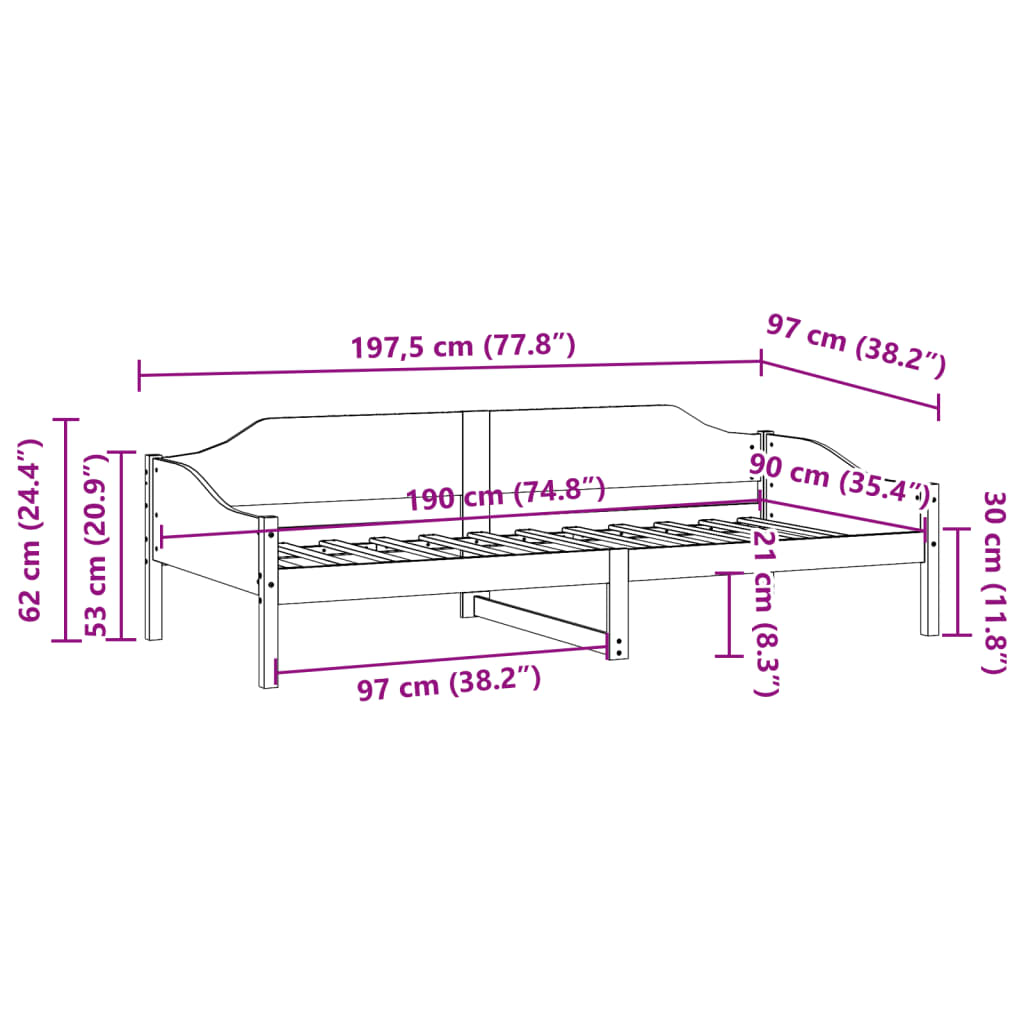 Bed Frame 90x190 cm Single Solid Wood Pine