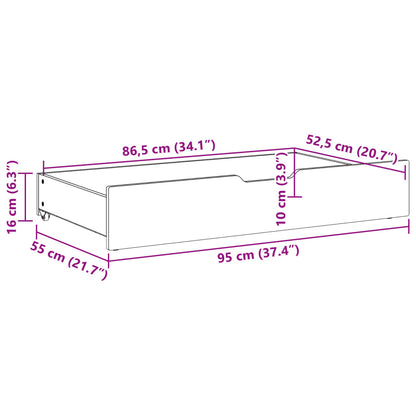 Under-Bed Drawers 2 pcs White 95x55x16 cm Solid Wood Pine