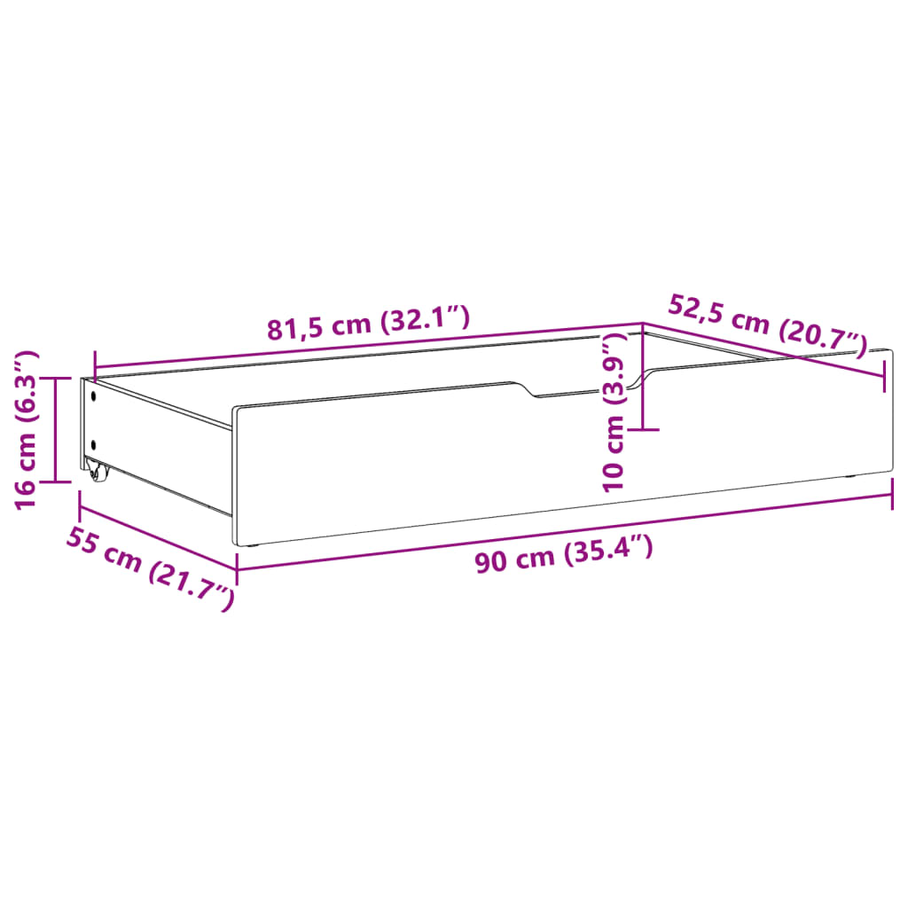 Under-Bed Drawers with Wheels 2 pcs 90x55x16 cm Solid Wood Pine