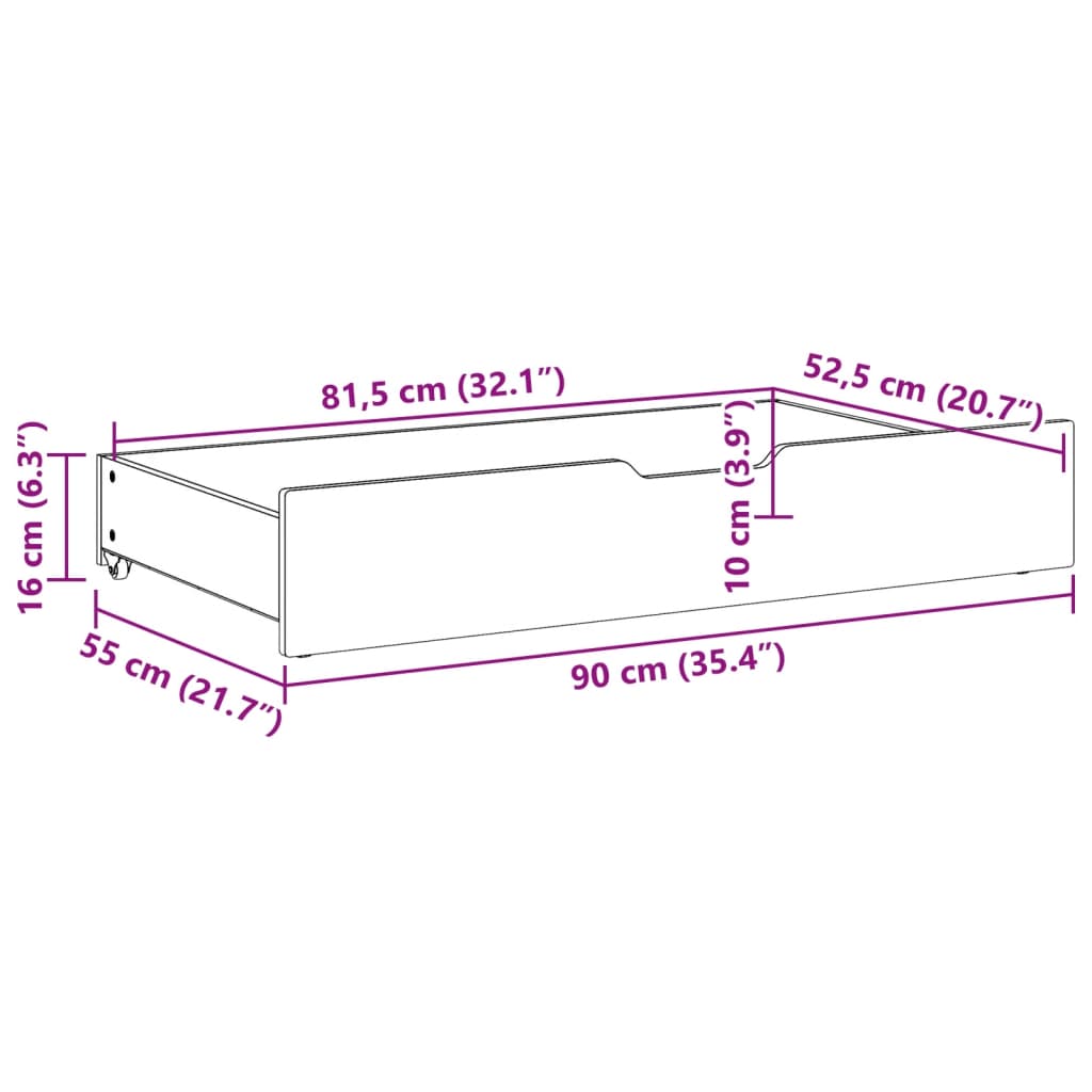 Under-Bed Drawers 2 pcs Wax Brown 90x55x16 cm Solid Wood Pine