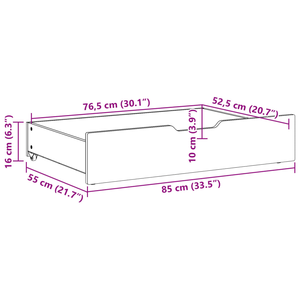 Under-Bed Drawers with Wheels 2 pcs 85x55x16 cm Solid Wood Pine