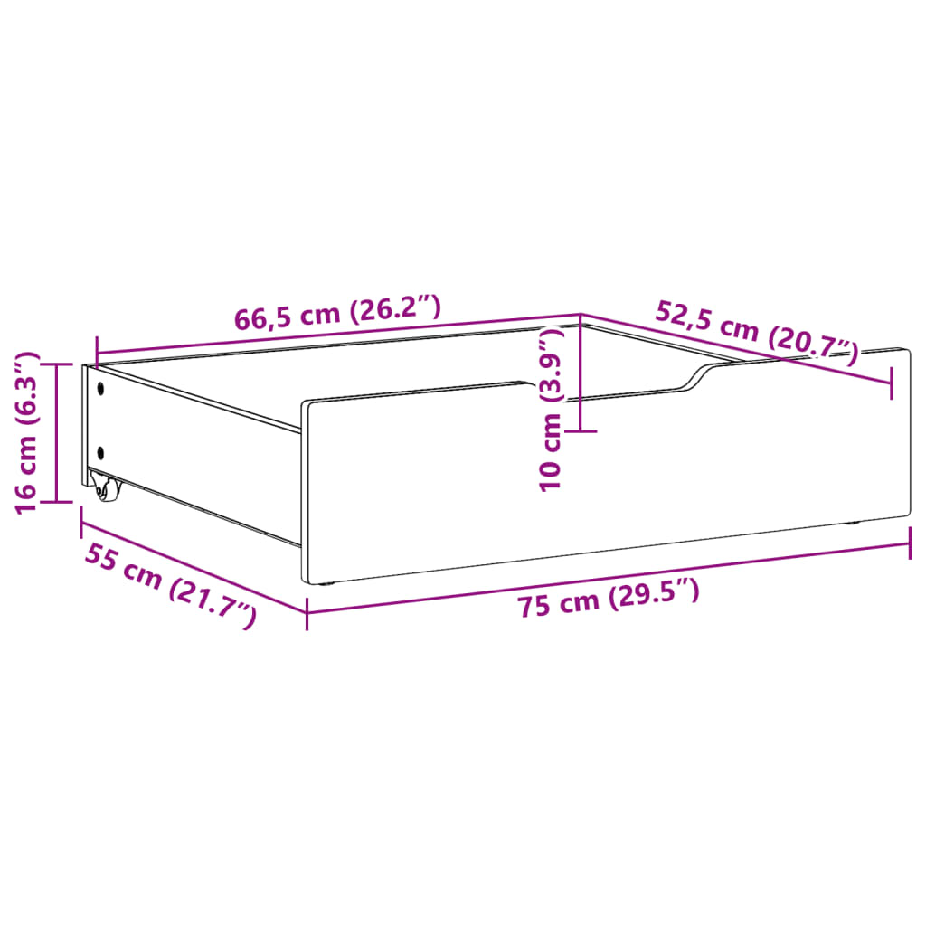 Under-Bed Drawers with Wheels 2 pcs 75x55x16 cm Solid Wood Pine