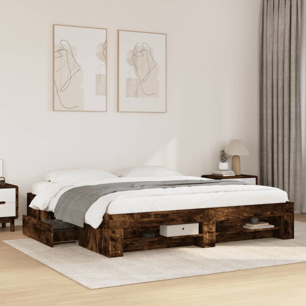 Bed Frame Smoked Oak 200x200 cm Engineered Wood