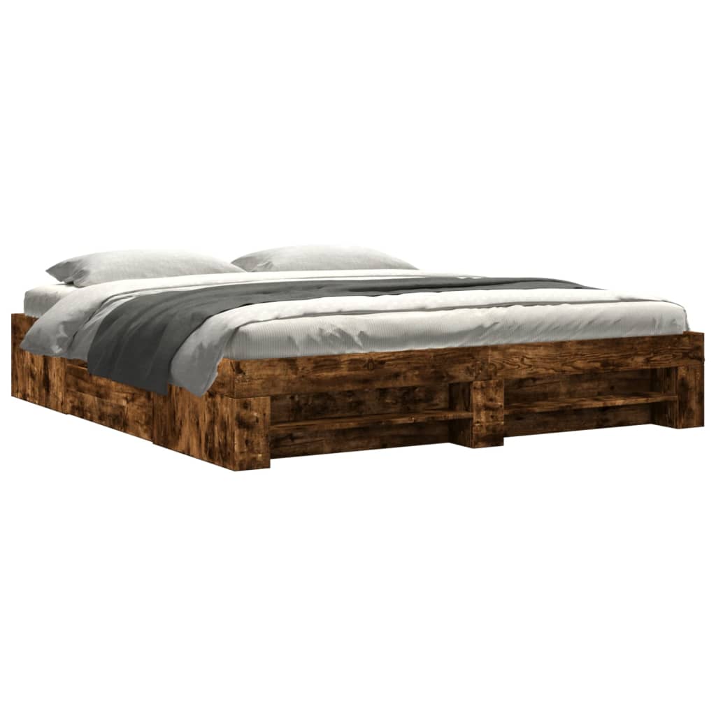 Bed Frame Smoked Oak 200x200 cm Engineered Wood