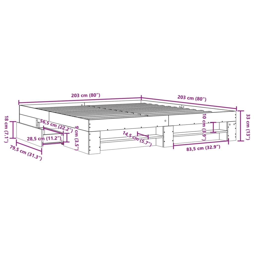 Bed Frame Smoked Oak 200x200 cm Engineered Wood