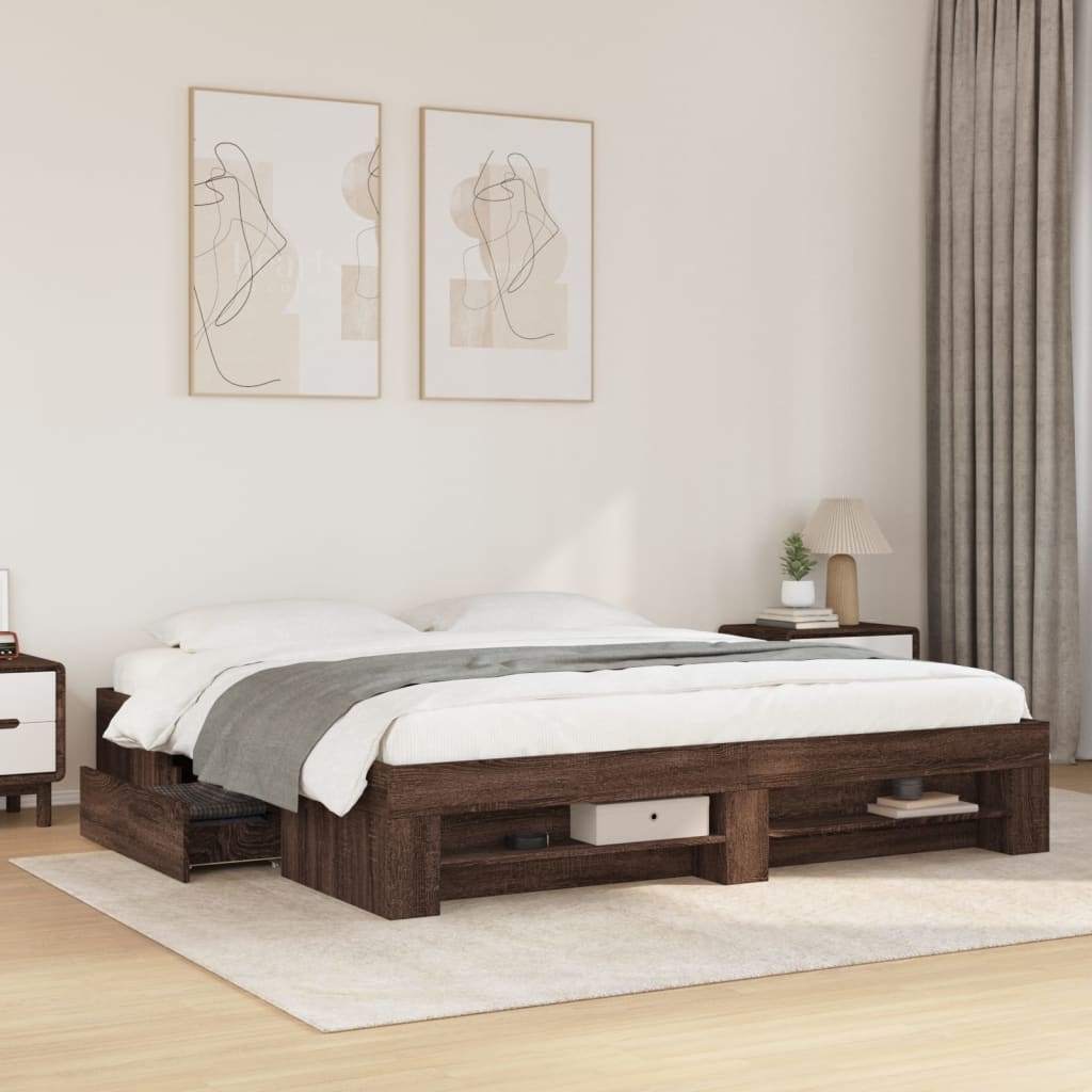 Bed Frame Brown Oak 200x200 cm Engineered Wood