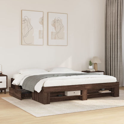 Bed Frame Brown Oak 200x200 cm Engineered Wood