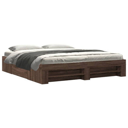 Bed Frame Brown Oak 200x200 cm Engineered Wood