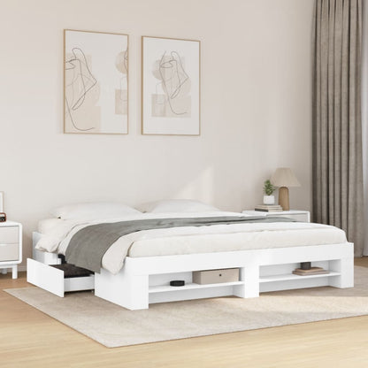 Bed Frame White 180x200 cm King Size Engineered Wood