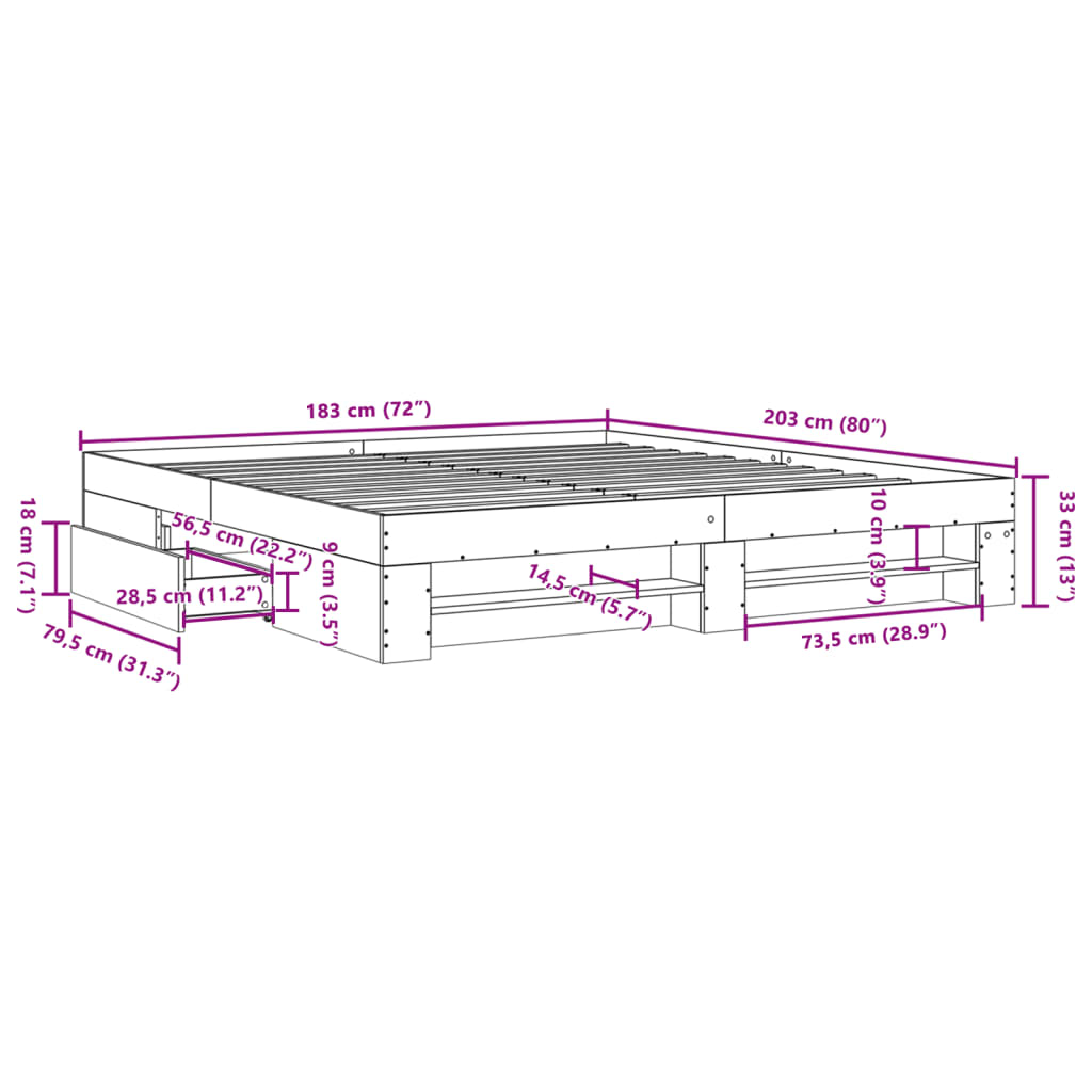 Bed Frame White 180x200 cm King Size Engineered Wood