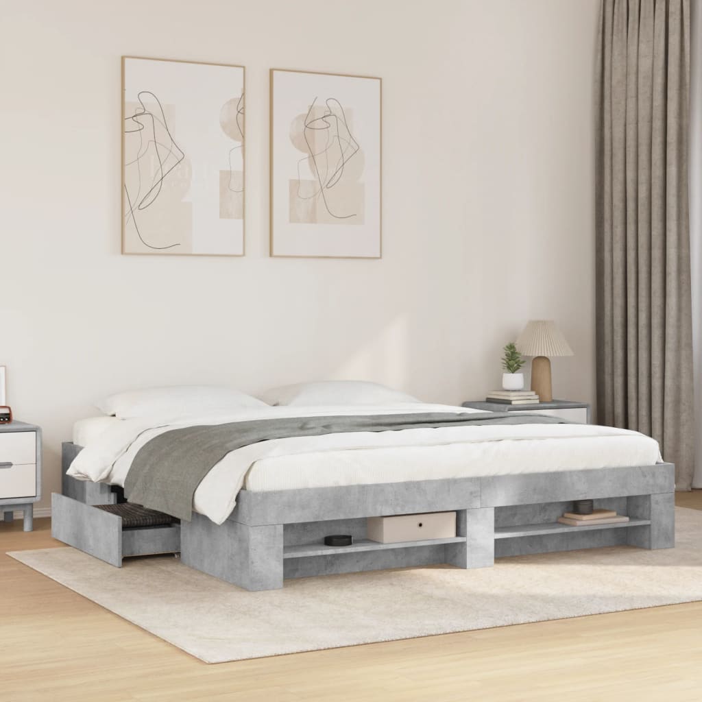 Bed Frame without Mattress Concrete Grey 180x200 cm Super King Engineered Wood