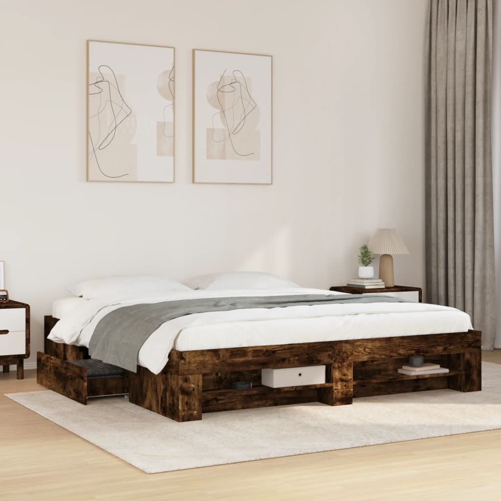 Bed Frame without Mattress Smoked Oak 180x200 cm Super King Engineered Wood