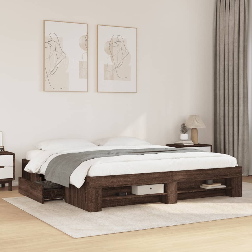 Bed Frame Brown Oak 180x200 cm King Size Engineered Wood