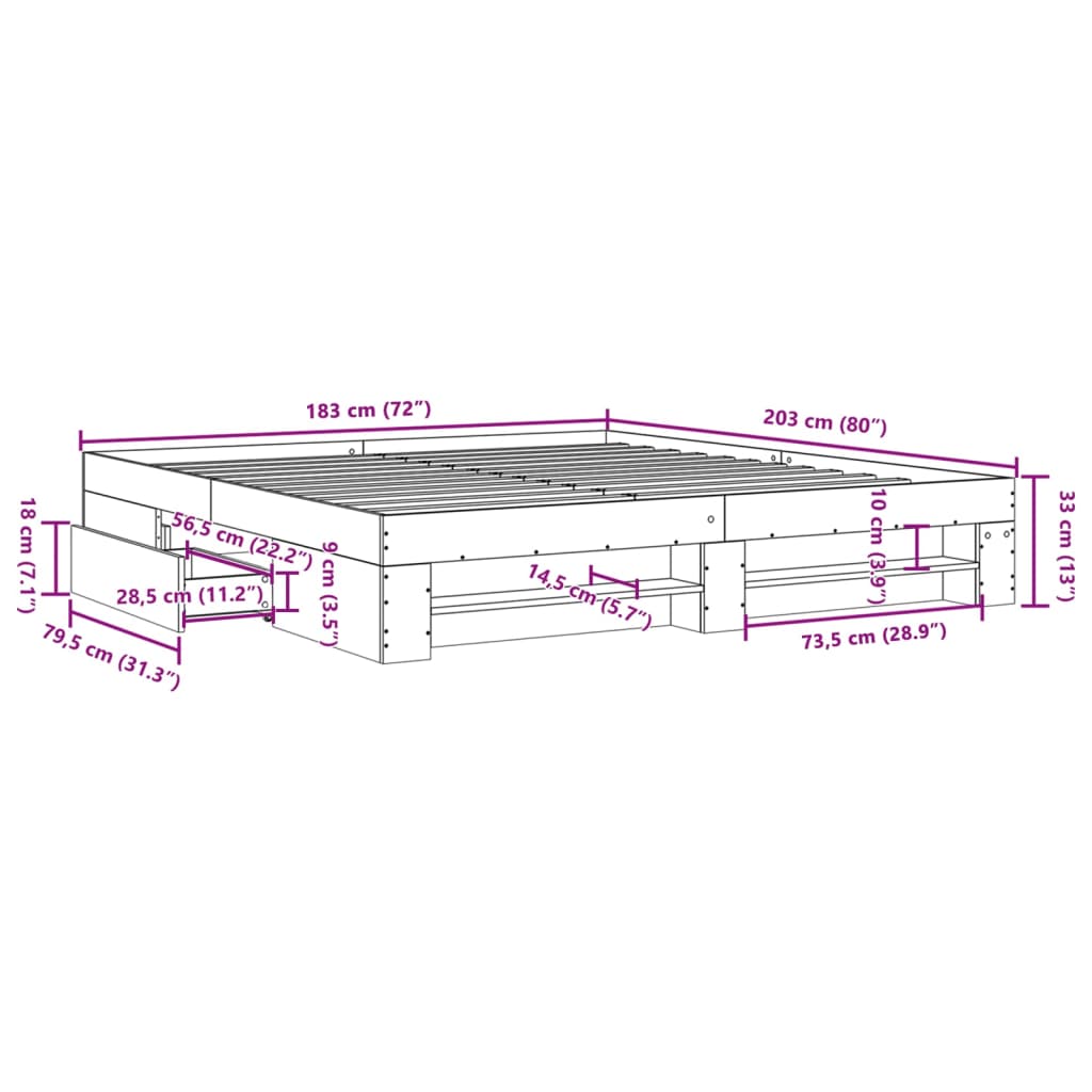 Bed Frame Brown Oak 180x200 cm King Size Engineered Wood