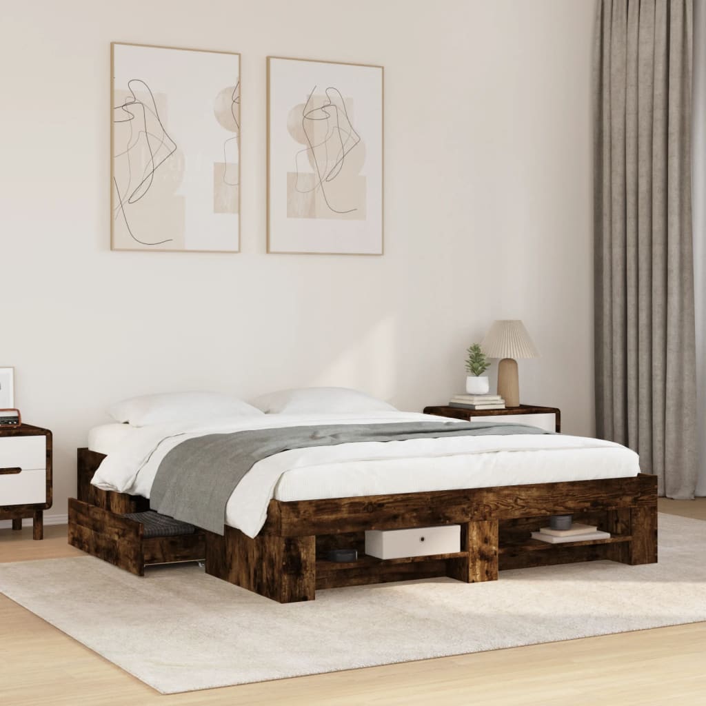 Bed Frame Smoked Oak 160x200 cm Engineered Wood