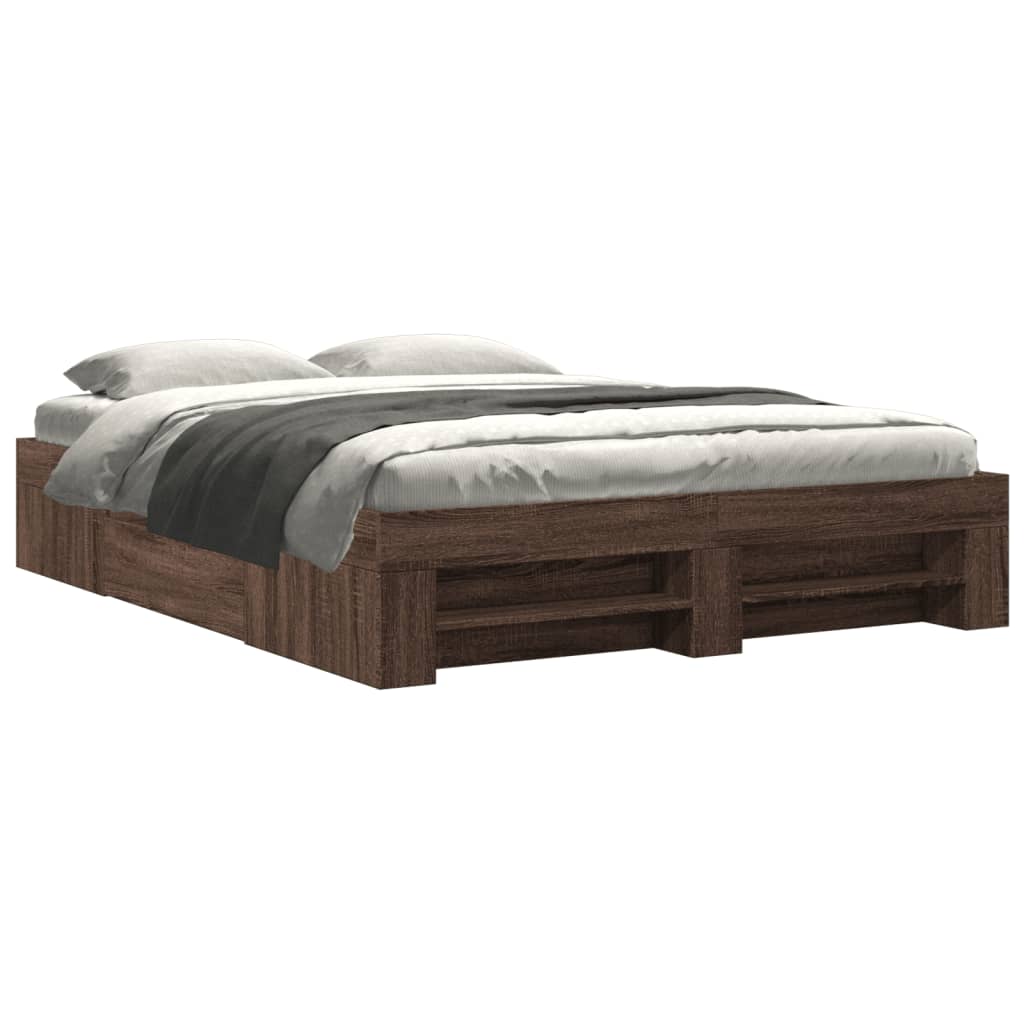 Bed Frame without Mattress Brown Oak 160x200 cm Engineered Wood