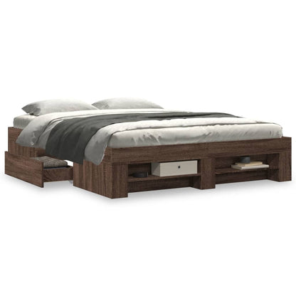 Bed Frame without Mattress Brown Oak 160x200 cm Engineered Wood