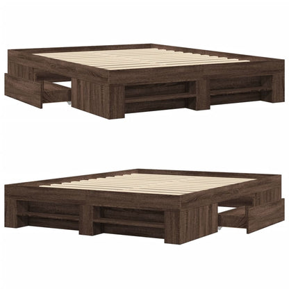 Bed Frame without Mattress Brown Oak 160x200 cm Engineered Wood