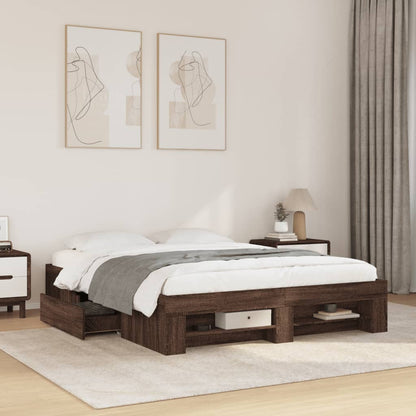 Bed Frame without Mattress Brown Oak 160x200 cm Engineered Wood