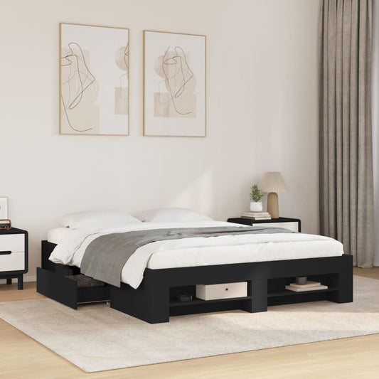 Bed Frame Black 150x200 cm King Size Engineered Wood