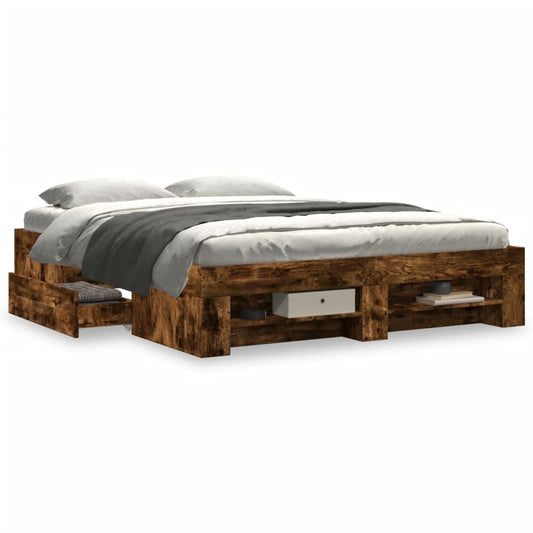 Bed Frame without Mattress Smoked Oak 150x200 cm King Size Engineered Wood