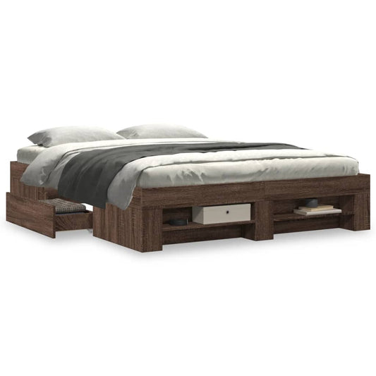 Bed Frame without Mattress Brown Oak 150x200 cm King Size Engineered Wood