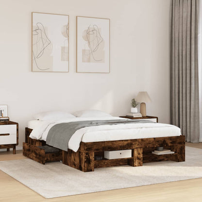 Bed Frame without Mattress Smoked Oak 140x200 cm Engineered Wood