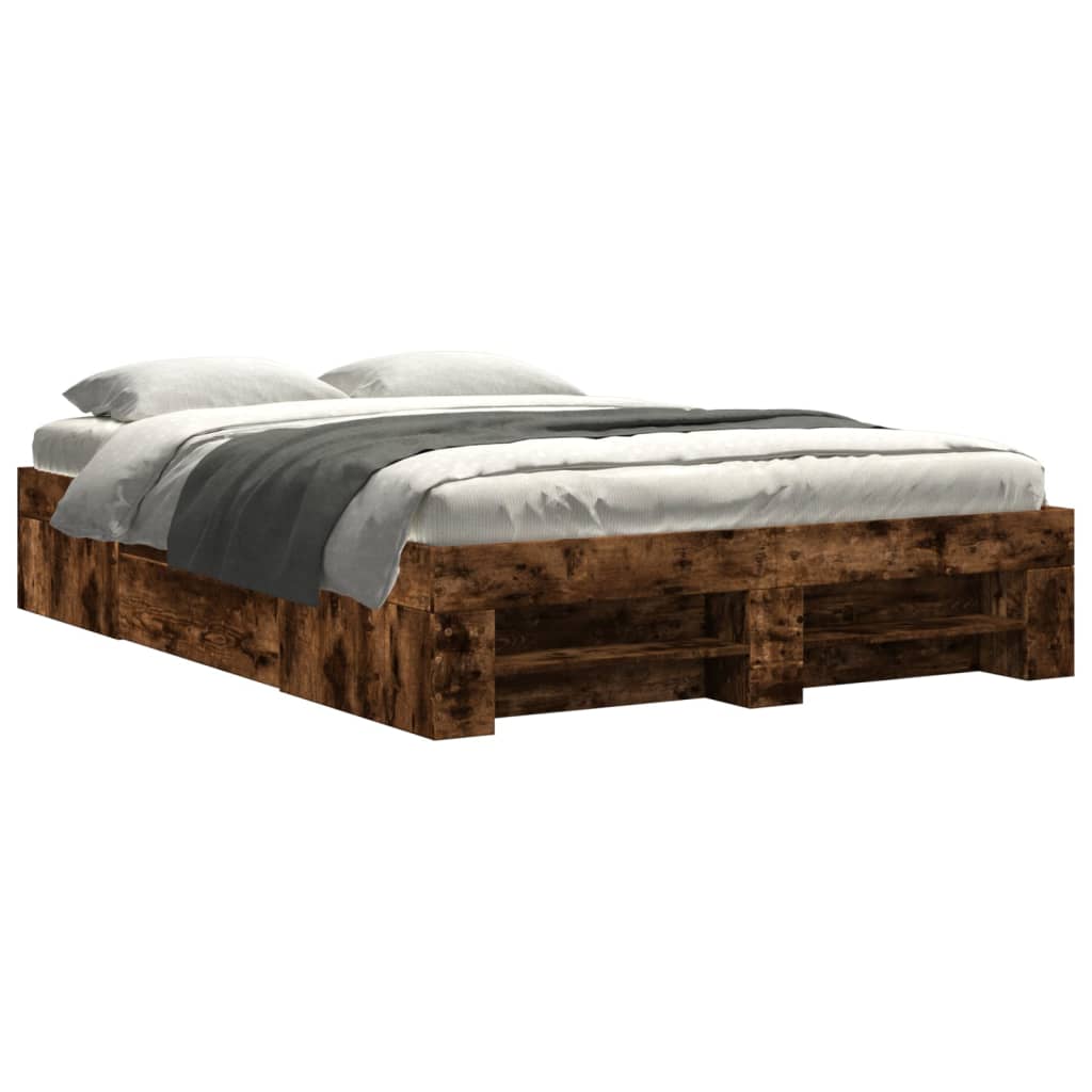 Bed Frame without Mattress Smoked Oak 140x200 cm Engineered Wood