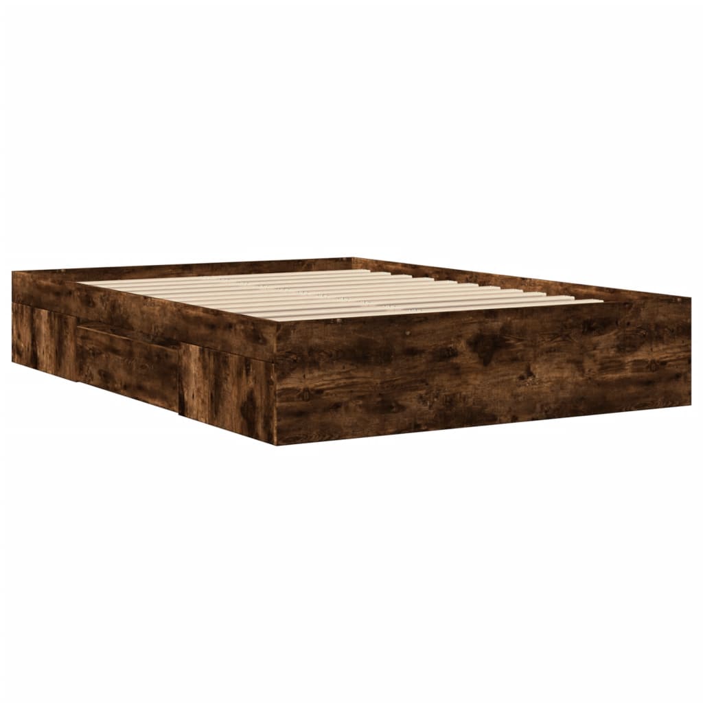 Bed Frame without Mattress Smoked Oak 140x200 cm Engineered Wood