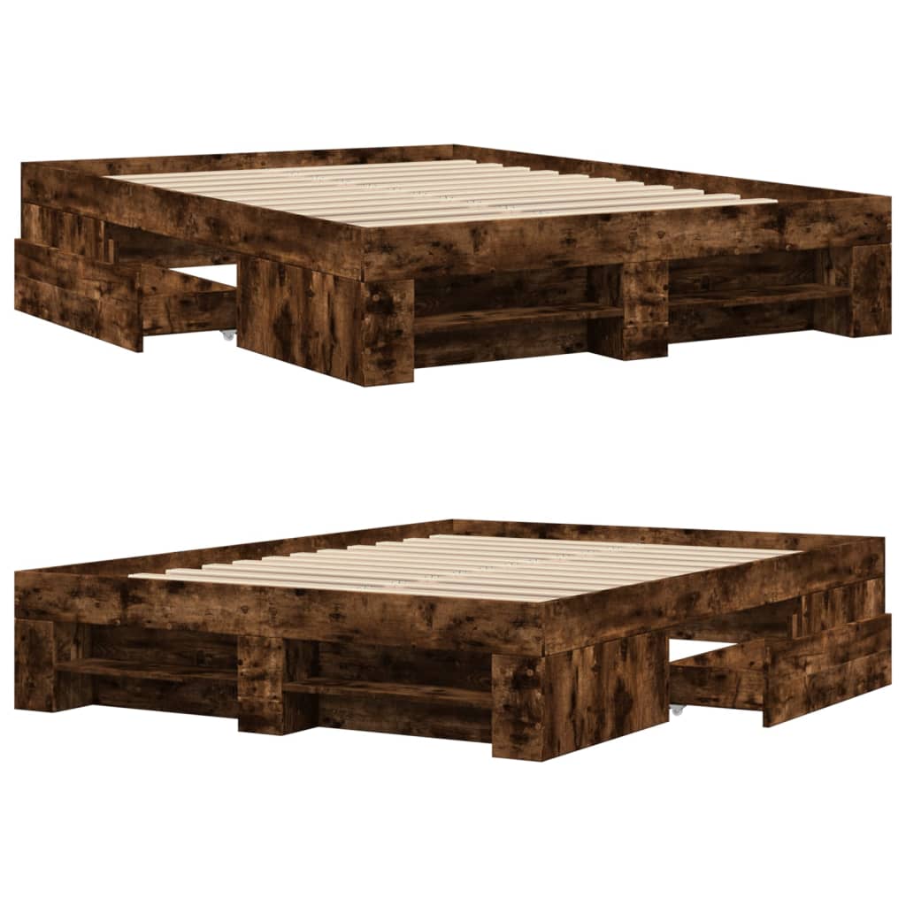 Bed Frame without Mattress Smoked Oak 140x200 cm Engineered Wood