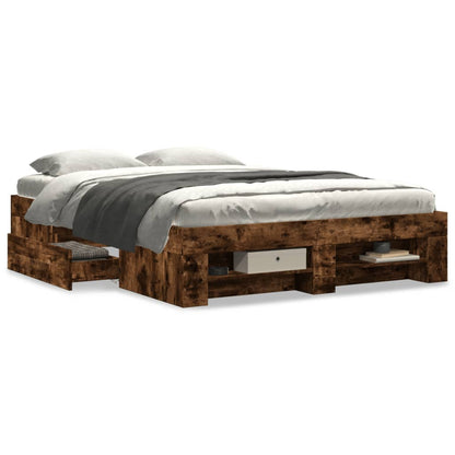 Bed Frame without Mattress Smoked Oak 140x200 cm Engineered Wood