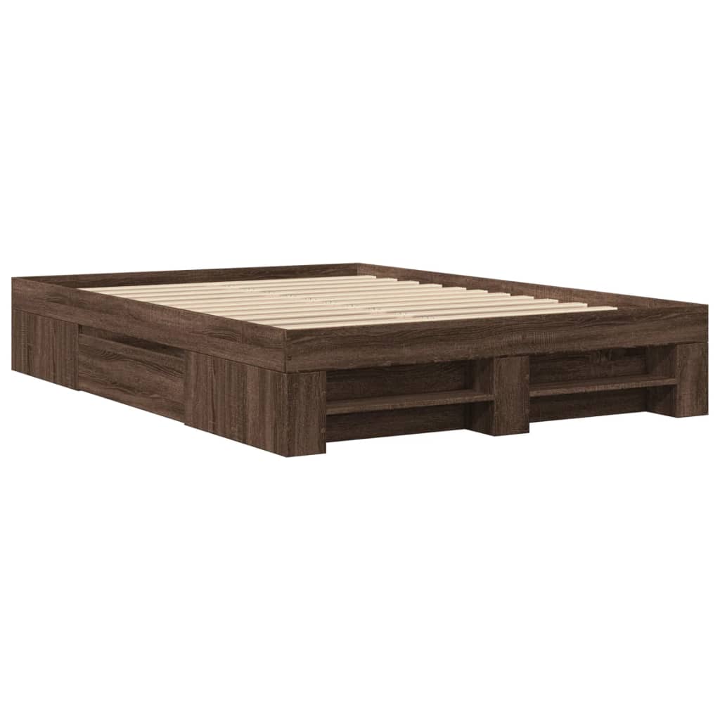 Bed Frame without Mattress Brown Oak 140x200 cm Engineered Wood