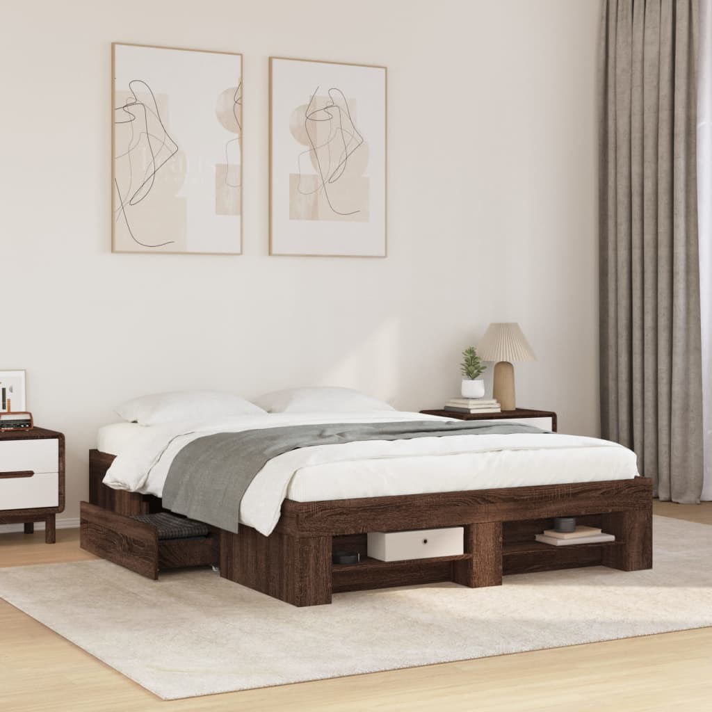 Bed Frame without Mattress Brown Oak 140x200 cm Engineered Wood