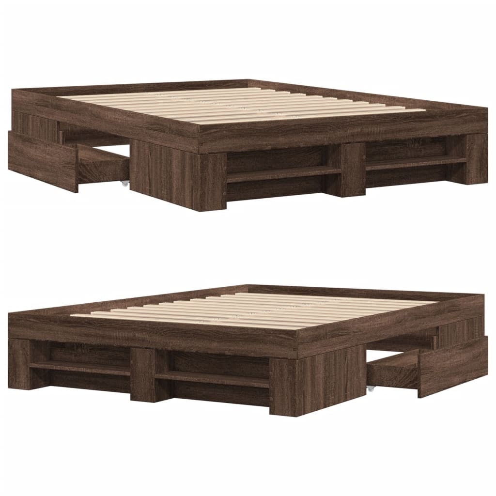 Bed Frame without Mattress Brown Oak 140x200 cm Engineered Wood