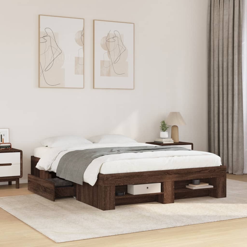 Bed Frame without Mattress Brown Oak 120x200 cm Engineered Wood