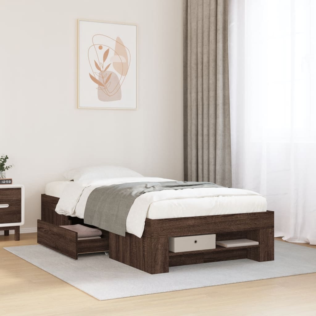 Bed Frame Brown Oak 100x200 cm Engineered Wood