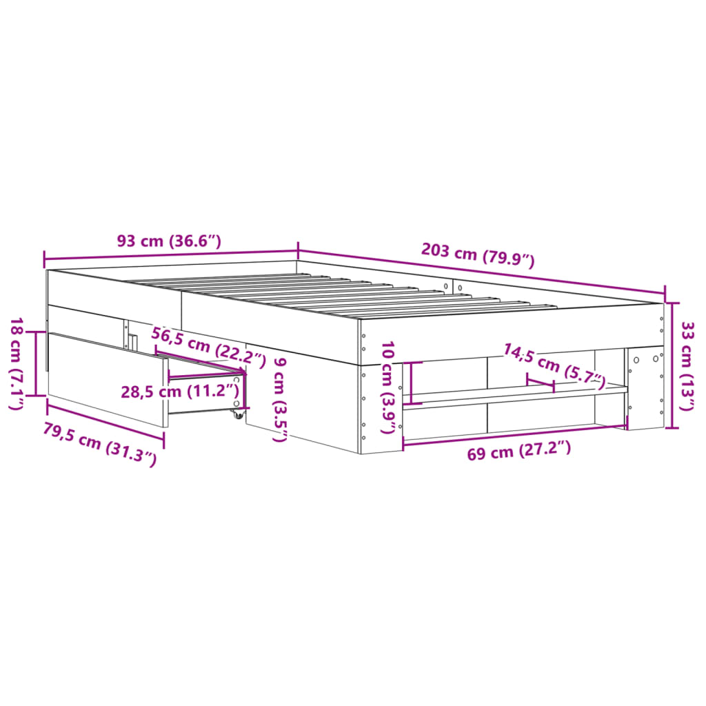 Bed Frame White 90x200 cm Engineered Wood