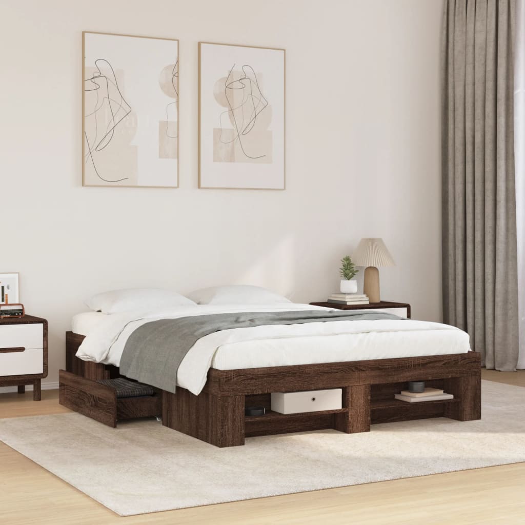 Bed Frame Brown Oak 140x190 cm Engineered Wood