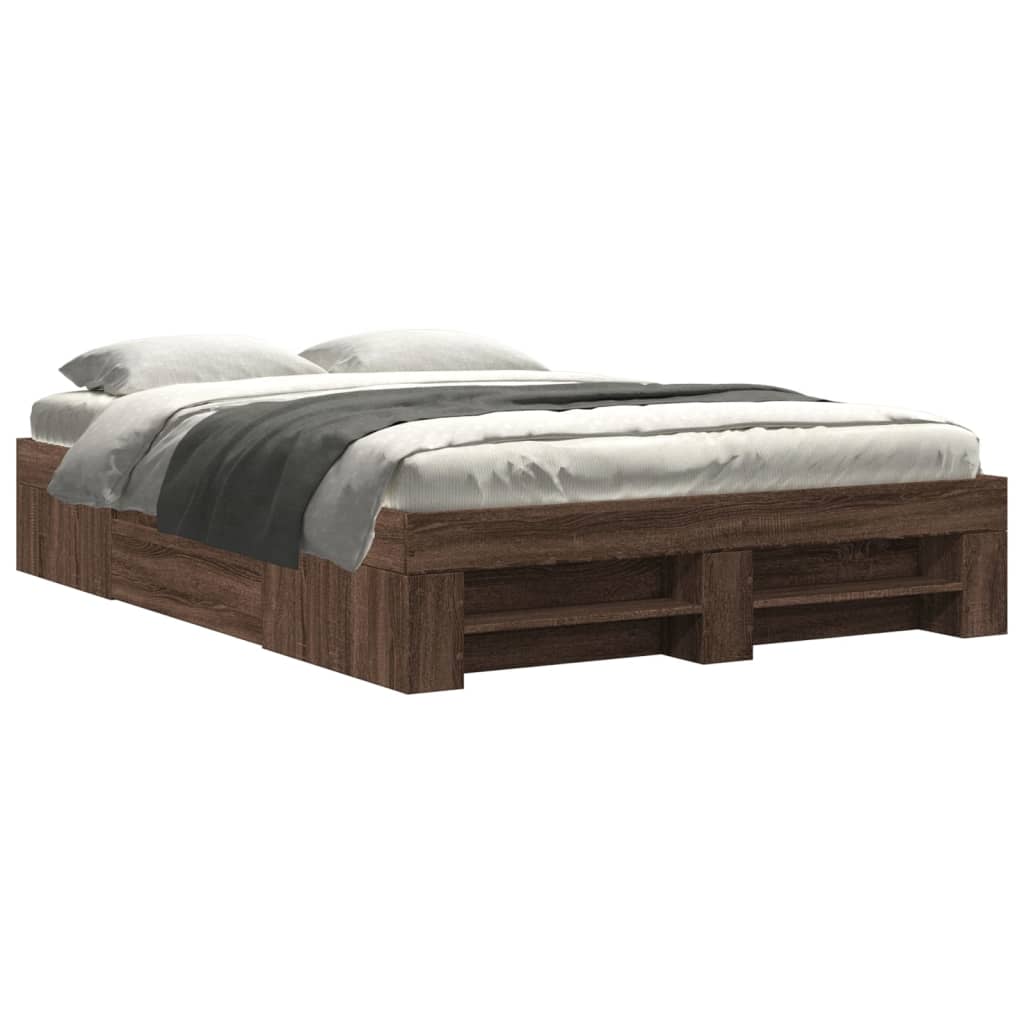 Bed Frame Brown Oak 140x190 cm Engineered Wood