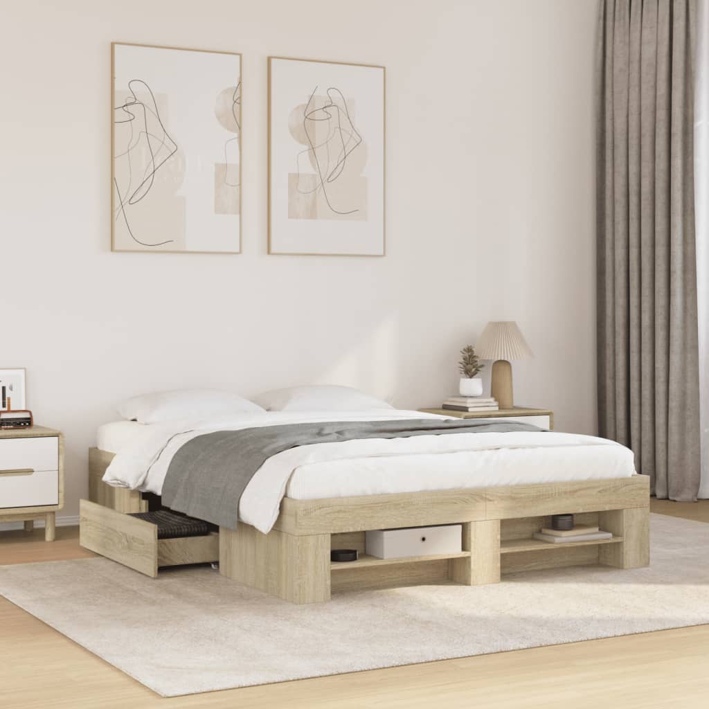 Bed Frame Sonoma Oak 135x190 cm Engineered Wood