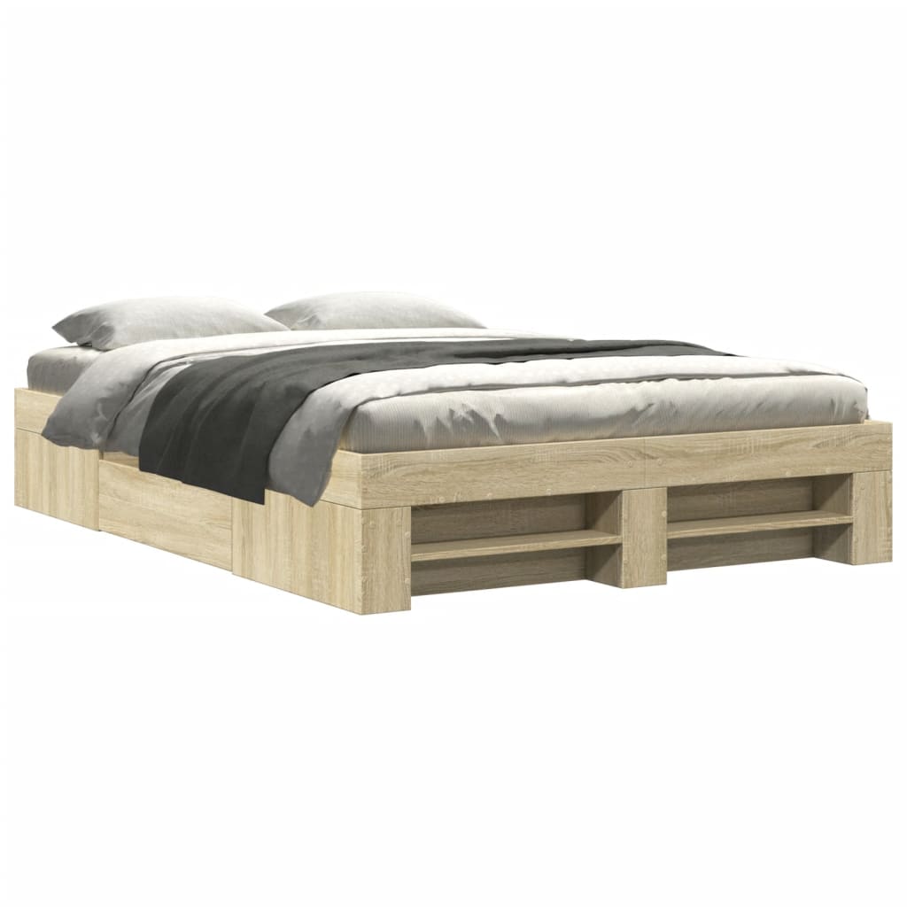 Bed Frame Sonoma Oak 135x190 cm Engineered Wood