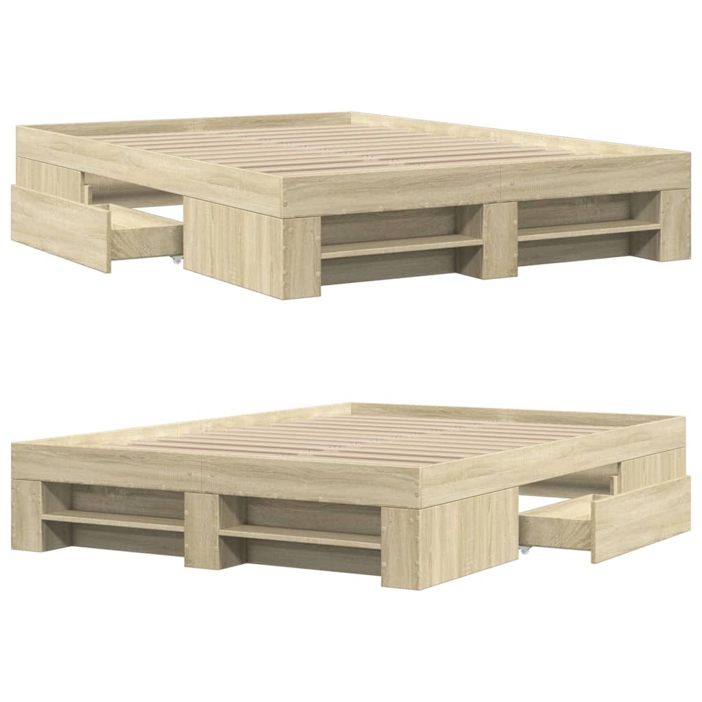 Bed Frame Sonoma Oak 135x190 cm Engineered Wood