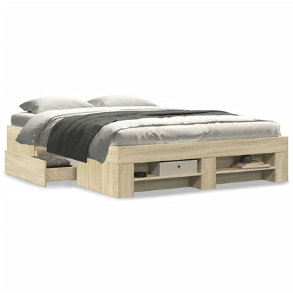 Bed Frame Sonoma Oak 135x190 cm Engineered Wood