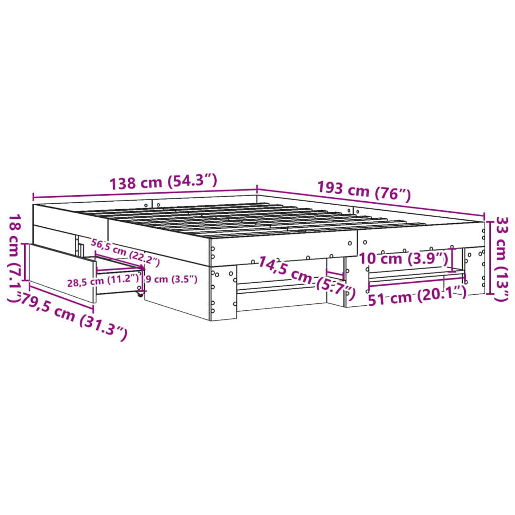 Bed Frame Brown Oak 135x190 cm Engineered Wood