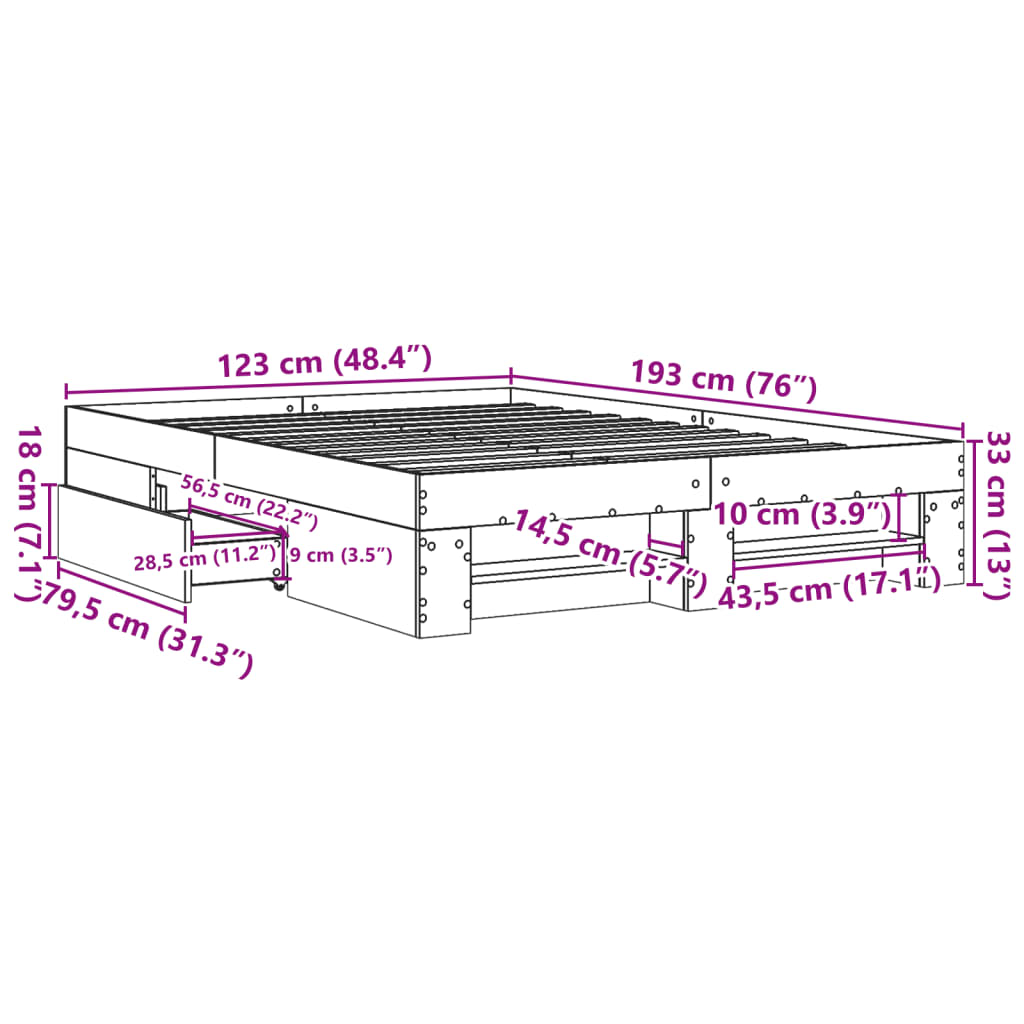 Bed Frame without Mattress Smoked Oak 120x190 cm Small Double Engineered Wood