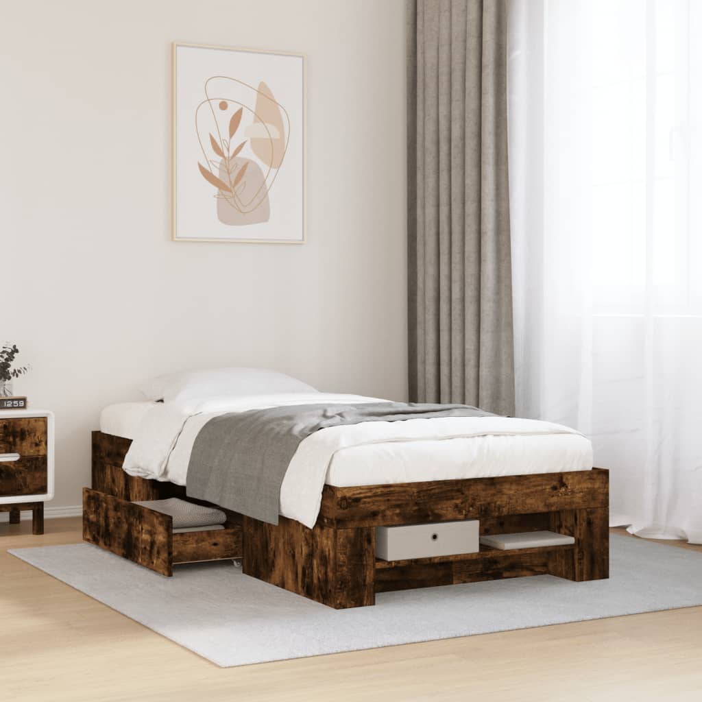 Bed Frame Smoked Oak 90x190 cm Single Engineered Wood